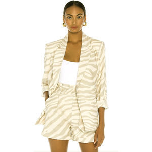 Calvin Klein Womans 10 LINEN Zebra Print Blazer Oversized Jacket Tan Cream White